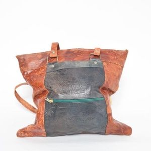 brown leather vintage bag Egyptian theme